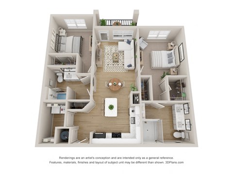 Floor plan for 2 beds, 2 baths, 1201 sqft